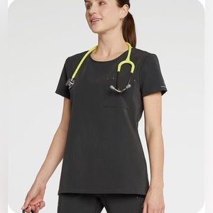 DOLAN Chelsea Crew Neck 2 pocket CORE scrub top NWOT XS charcoal grey